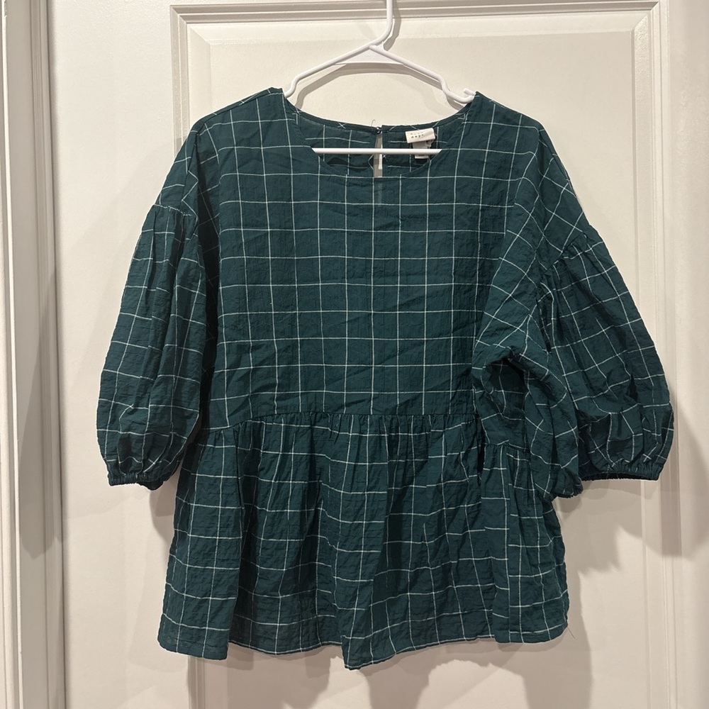 a new day Teal Checkered Blouse